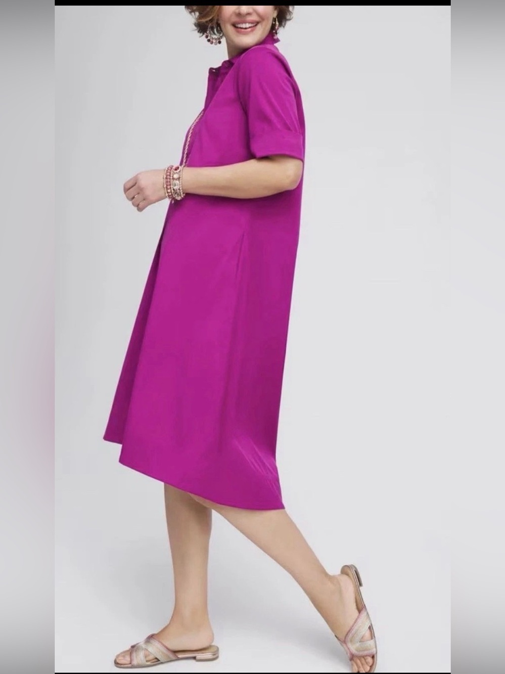 Chicos Hi-low Hemmed Popover Women’s Shirt Dress Sz 8 i - Picture 2 of 8